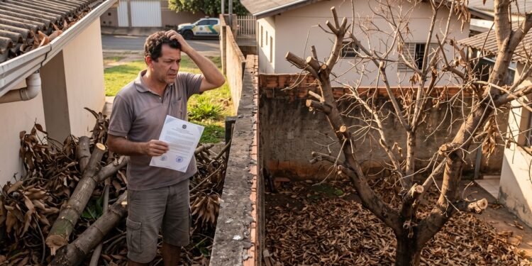 Morador se irrita com folhas entupindo sua calha, contrata jardineiro para cortar os galhos da mangueira do vizinho que passavam por cima do muro e acaba condenado a pagar R$ 12 mil por danos materiais e crime ambiental após a árvore secar e morrer.