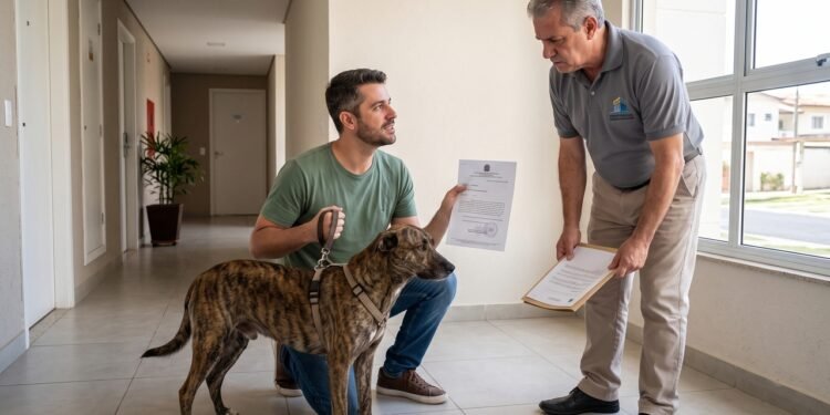 O síndico multa um morador e exige a retirada do seu cão vira-lata de 15 kg, alegando que a convenção só permite "animais de pequeno porte". O STJ derruba a multa, determinando que condomínios não podem proibir animais apenas pelo tamanho, salvo se houver risco real à segurança ou higiene dos moradores.