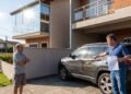 Morador instala fechamento de varanda com vidros espelhados para bloquear o sol; o reflexo concentrado queima a pintura do carro do vizinho, parado na garagem ao lado, e a disputa vai parar no Juizado Especial Cível