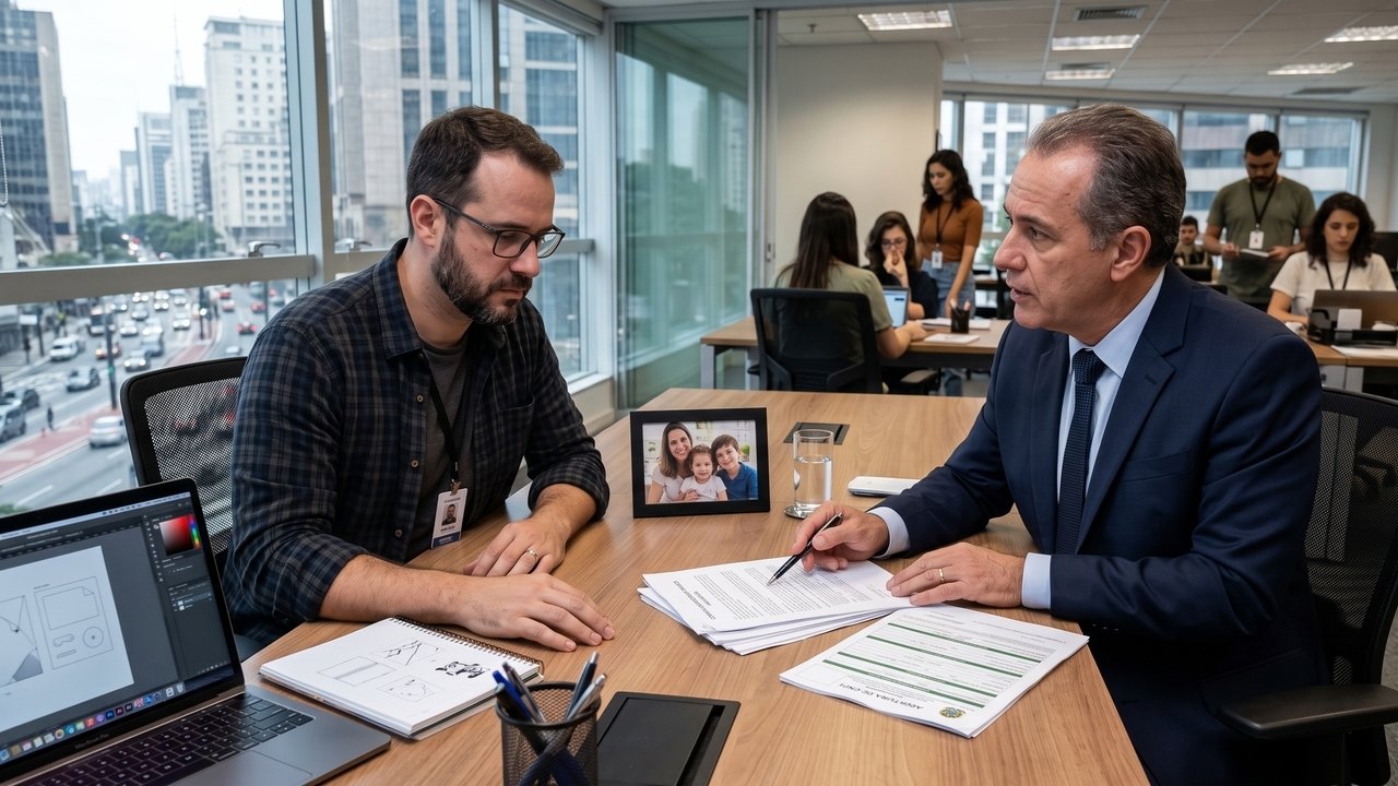 Designer sênior é obrigado a abrir MEI para prestar serviços exclusivos de 44h semanais com subordinação direta e horário fixo por 3 anos, recebendo R$ 6.000/mês; após demissão sem aviso, ajuíza ação trabalhista; juiz reconhece o vínculo empregatício retroativo com base no princípio da primazia da realidade, condenando a empresa a pagar FGTS, férias proporcionais, 13º e multa de R$ 85 mil em encargos rescisórios