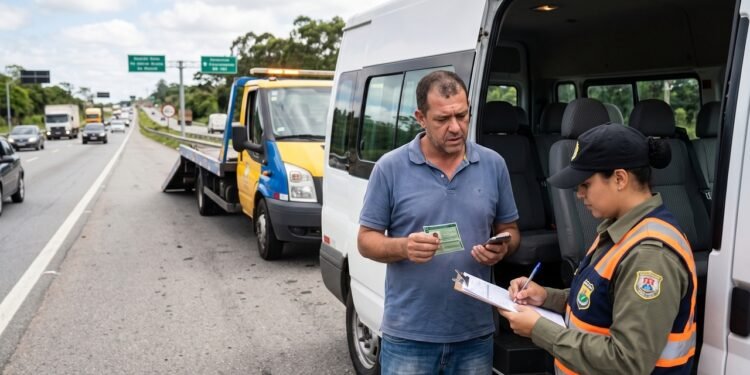 Motorista com CNH na categoria B é flagrado dirigindo van comercial de 12 lugares para transporte de passageiros e tem o veículo retido; Detran aplica infração gravíssima com multa multiplicada por três de R$ 880,41 e gera 7 pontos no prontuário