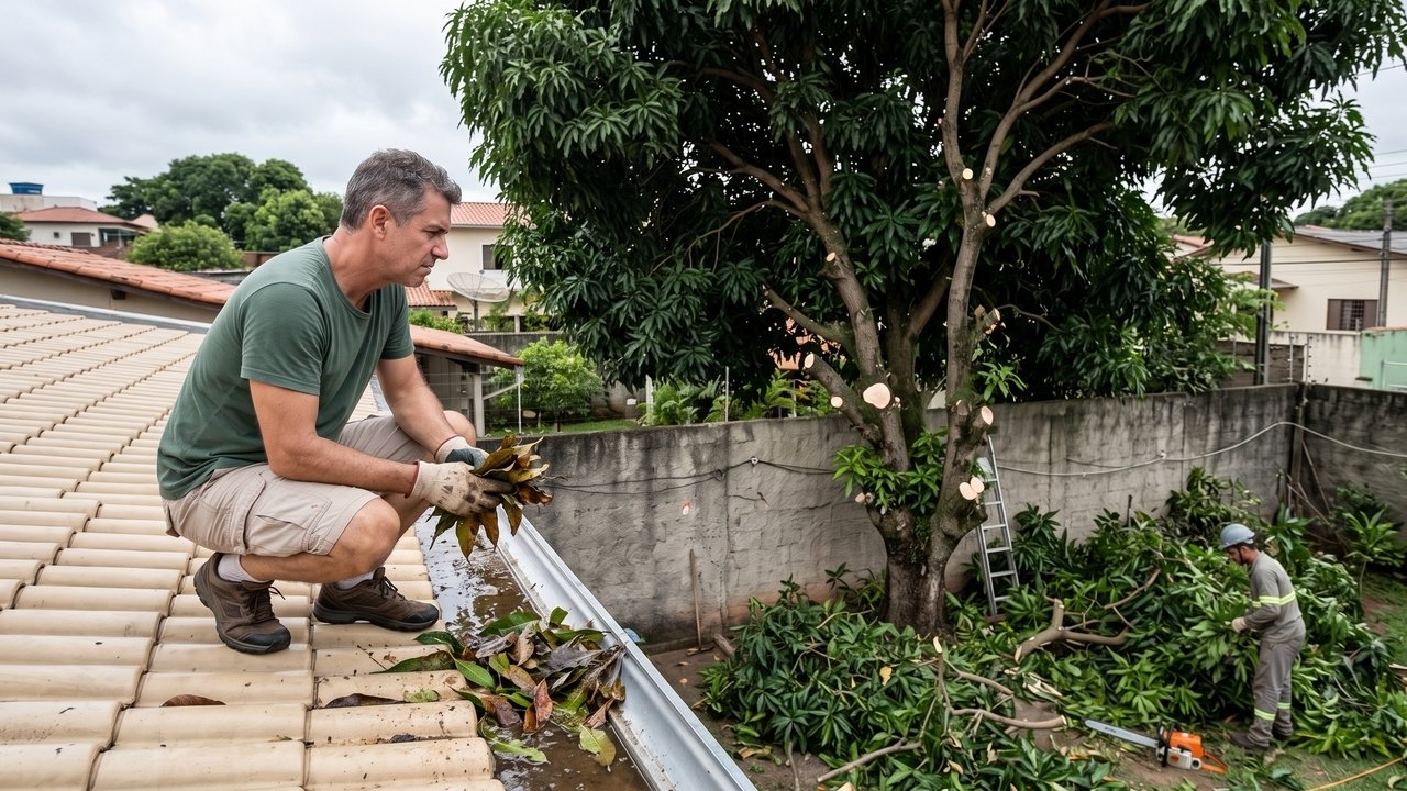 Morador se irrita com folhas entupindo sua calha, contrata jardineiro para cortar os galhos da mangueira do vizinho que passavam por cima do muro e acaba condenado a pagar R$ 12 mil por danos materiais e crime ambiental após a árvore secar e morrer.