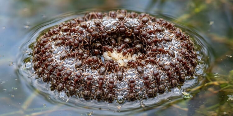 Formigas de fogo se transformam em barcos vivos quando enchentes ameaçam a natureza ao redor