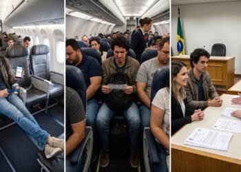 Passageiro paga R$ 400 a mais por uma poltrona "conforto" com espaço extra para as pernas. Na hora do embarque, a companhia aérea troca o modelo da aeronave e o realoca em uma poltrona comum no fundo do avião, espremido no assento do meio. O juiz condena a empresa a devolver o valor extra pago em dobro e fixa indenização por danos morais por quebra de contrato e frustração na prestação do serviço.