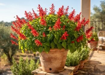 Cheira a abacaxi e floresce em vermelho intenso, uma erva surpreendente para vasos ensolarados