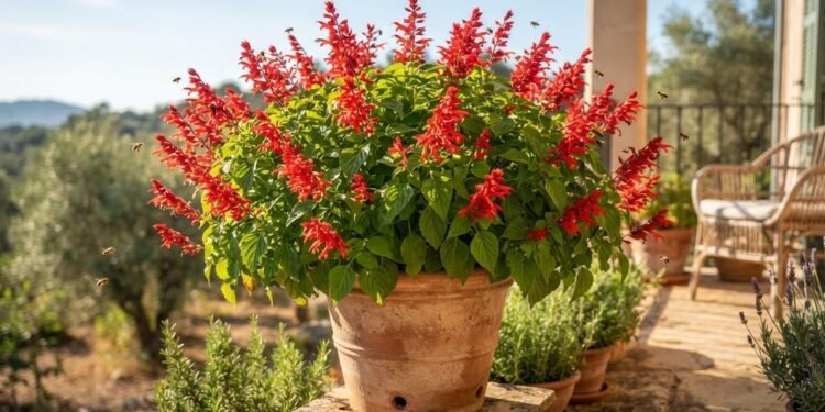 Cheira a abacaxi e floresce em vermelho intenso, uma erva surpreendente para vasos ensolarados