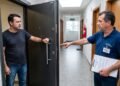 Proprietário instala uma porta blindada que abre para fora na entrada do apartamento após assaltos na região, mas o condomínio consegue liminar para a remoção porque a estrutura afunila o corredor e viola as normas de segurança e evacuação do Corpo de Bombeiros.