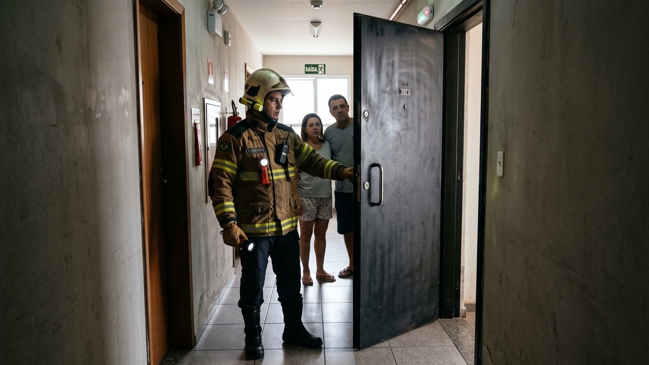 Proprietário instala uma porta blindada que abre para fora na entrada do apartamento após assaltos na região, mas o condomínio consegue liminar para a remoção porque a estrutura afunila o corredor e viola as normas de segurança e evacuação do Corpo de Bombeiros.