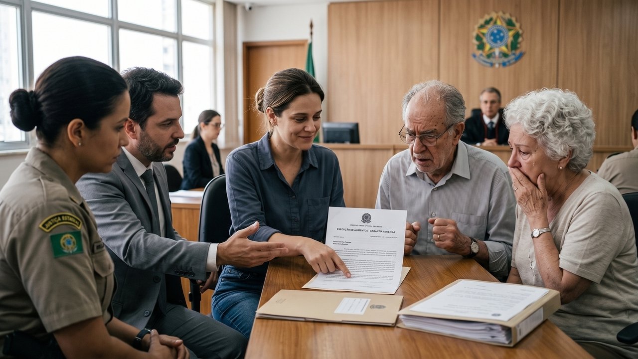 Um pai deixa de pagar a pensão alimentícia, acumula dívidas e não possui bens em seu nome. A mãe da criança aciona a Justiça e consegue transferir a obrigação do pagamento para os avós paternos, que passam a ter parte de suas aposentadorias retidas