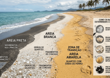 Estudo revela como a cor da areia expõe a história geológica oculta de cada praia: pesquisadores explicam como a composição de minerais e fragmentos rochosos determina a tonalidade do litoral e os segredos da sua transformação