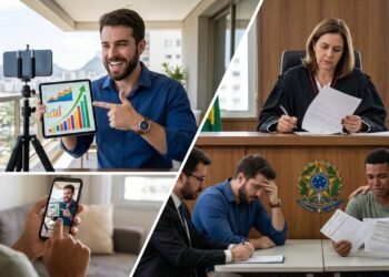 Influenciador digital promove um curso de investimentos, prometendo rentabilidade garantida e irreal. Um seguidor compra, perde as economias e processa o criador de conteúdo. O tribunal responsabiliza o influenciador solidariamente pela propaganda enganosa, obrigando-o a devolver o valor do curso e a ressarcir o prejuízo financeiro do seguidor com base na teoria da aparência do Código de Defesa do Consumidor.