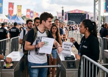 Fã adquire ingresso de R$ 850 para festival de música internacional e perde a pulseira de acesso com chip na fila do evento; a organização barra a entrada exigindo a compra de um novo ingresso no local; o Procon é acionado e a Justiça condena a produtora a reembolsar o valor integral, além de R$ 5.000 por danos morais, fundamentando que o ingresso era nominal, rastreável pelo CPF do consumidor e o sistema poderia facilmente invalidar a pulseira perdida.