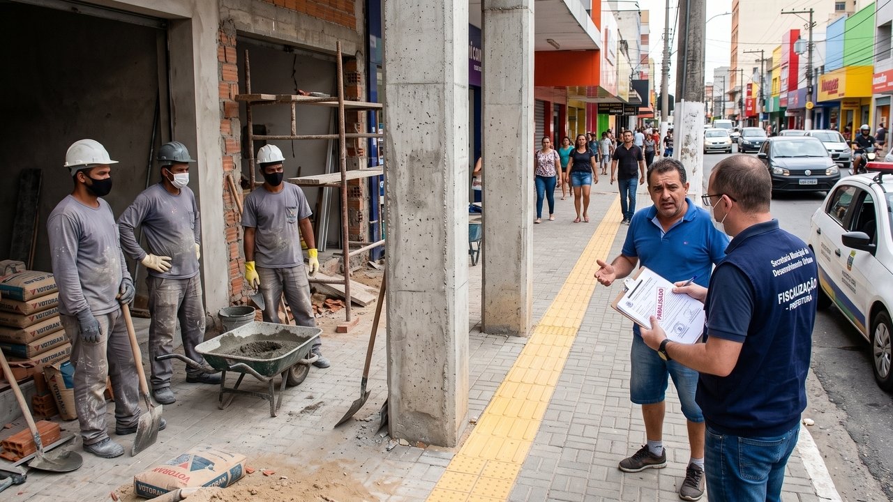 O piso tátil instalado de forma irregular em uma obra comercial de Macapá, que deixou pilastras no passeio, levou a prefeitura a notificar o empreendimento por risco aos pedestres