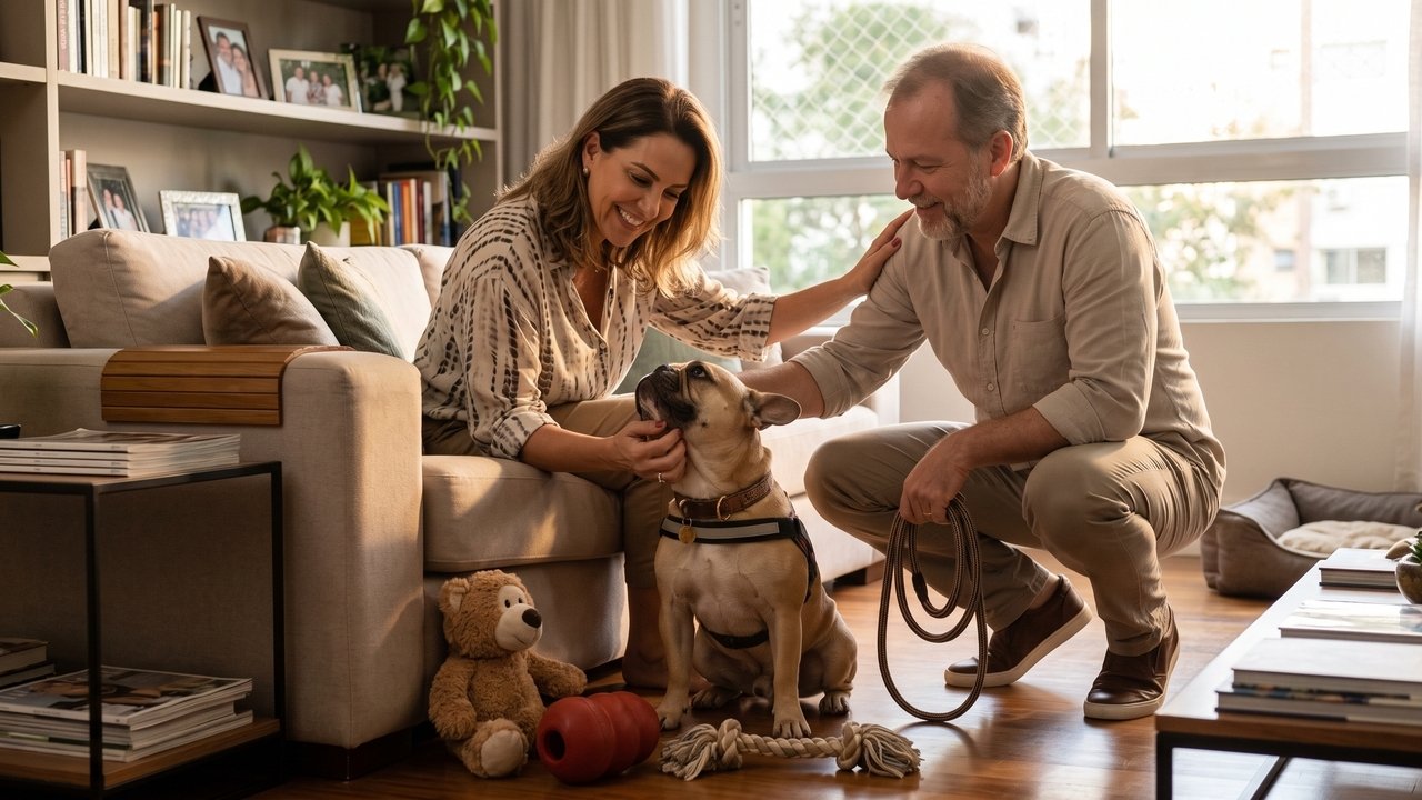 Casal se divorcia após 8 anos e disputa a posse de cão da raça Bulldog Francês, que necessita de medicação contínua e tratamento dermatológico de R$ 1.200 mensais; o ex-marido recusa qualquer custeio após sair de casa; Justiça fixa guarda compartilhada alternada por quinzena e arbitra obrigação de alimentos compensatórios para custeio de 50% das despesas veterinárias sob pena de execução