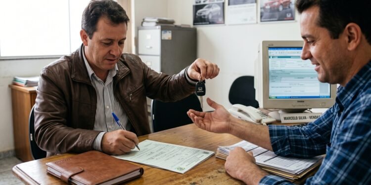 Vendedor preenche recibo do veículo, entrega as chaves, mas omite a comunicação de venda ao Detran. O comprador não transfere o bem e causa um grave acidente. A Justiça bloqueia as contas do antigo dono para indenizar as vítimas, aplicando a responsabilidade solidária prevista no Código de Trânsito Brasileiro.