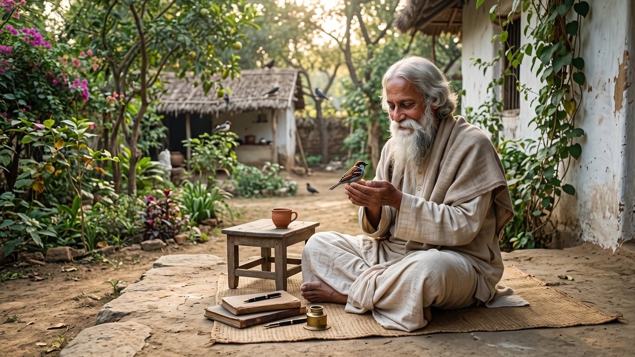 Rabindranath Tagore, filósofo indiano: "Uma pessoa alcança a felicidade mais facilmente desfrutando das coisas simples do que buscando as extraordinárias."