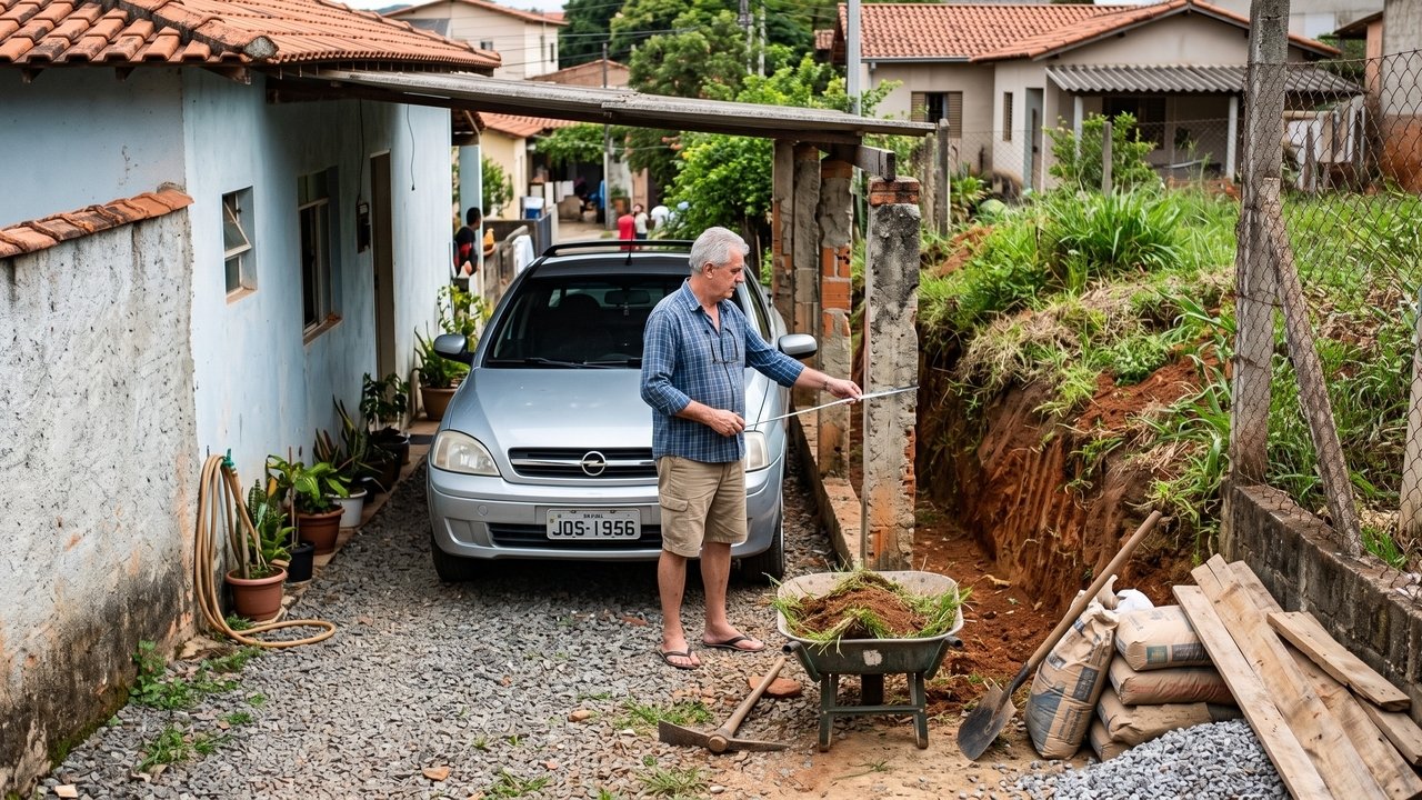 Proprietário inicia escavação junto ao muro e remove terra para ampliar a garagem sem executar contenção adequada, colocando a casa ao lado em risco: o vizinho prejudicado pede a paralisação da obra com base no Artigo 1.311 do Código Civil