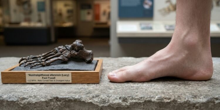 O pé humano moderno é uma inovação evolutiva para caminhar no chão, enquanto nossos ancestrais ainda mantinham adaptações para escalar