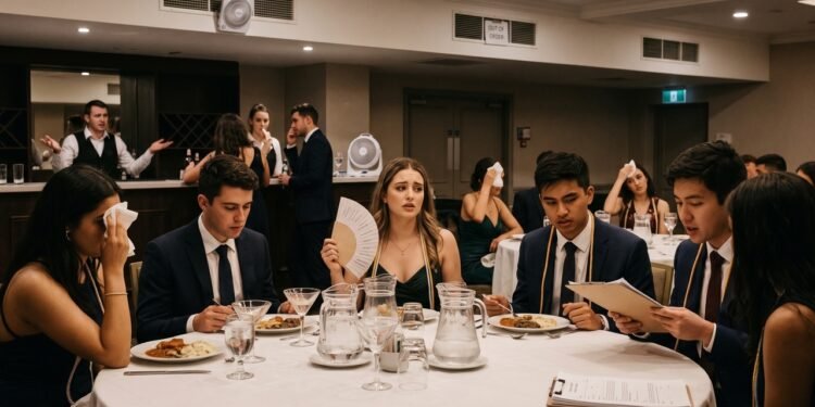Comissão de formandos paga R$ 120 mil a um buffet para a festa de Medicina. No dia, a bebida acaba em duas horas, o ar-condicionado quebra e a comida é servida fria. Os formandos acionam o Judiciário e ganham a devolução de 50% do valor do contrato, além de indenização coletiva pela destruição de um momento único e irrepetível na vida dos alunos.