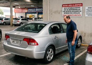 Um cliente tem o notebook furtado dentro do carro no estacionamento do supermercado. A placa na parede dizia: "Não nos responsabilizamos por objetos deixados no veículo", mas a Justiça ignora a placa e condena o mercado a pagar o prejuízo financeiro