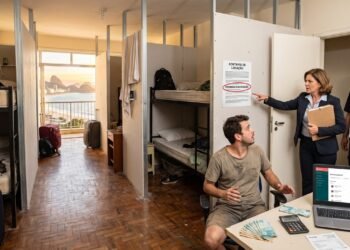 Inquilino aluga apartamento de R$ 3.500 em área turística, divide a sala com divisórias de drywall e subloca 6 leitos individuais por aplicativo, faturando R$ 9.000 mensais; locador descobre a atividade proibida em contrato e obtém liminar de despejo imediato com cobrança da multa contratual integral de 3 aluguéis e retenção da caução