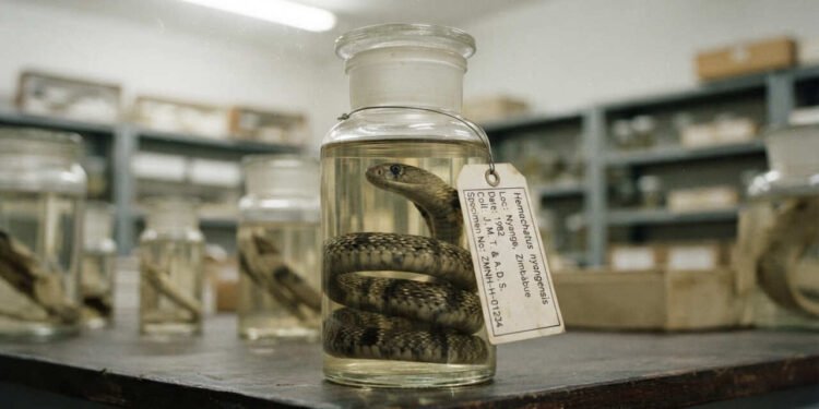 Em 1982, uma cobra do Zimbábue foi guardada em um frasco de museu. 41 anos depois, cientistas recuperaram seu DNA e descobriram uma espécie que pode já ter desaparecido