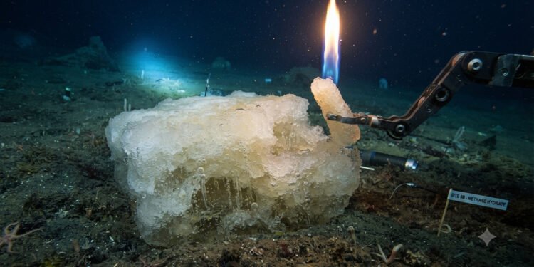 Cientistas descobriram o estranho gelo do oceano que guarda metano e pode alimentar uma chama