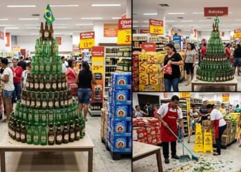 Menino de 4 anos puxa produto e derruba dezenas de garrafas no supermercado, causando prejuízo de R$ 3.500: os pais são cobrados pela gerência, mas acionam o Procon para contestar a responsabilidade pelo expositor sem ancoragem adequada, conforme o Artigo 14 do CDC