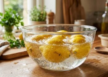 Mergulhar as frutas em água morna com bicarbonato: a técnica correta para descolar a película de cera e remover resíduos químicos da casca do limão
