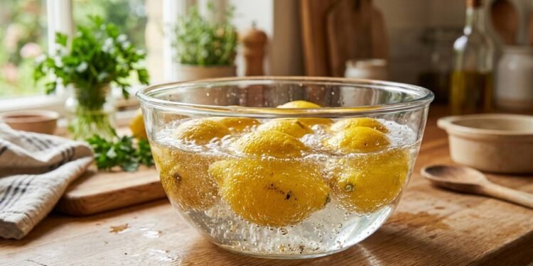 Mergulhar as frutas em água morna com bicarbonato: a técnica correta para descolar a película de cera e remover resíduos químicos da casca do limão