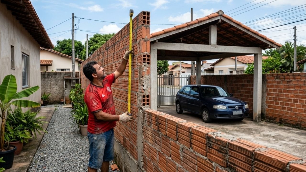 Morador aproveitou viagem do vizinho para construir uma garagem encostada na divisa e ultrapassa a altura do muro permitido em 1,5 metro; na volta, o vizinho prejudicado aciona a prefeitura por infração de posturas e exige a demolição da obra irregular