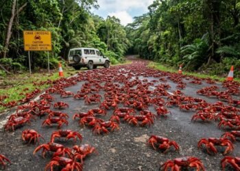 O comportamento social de milhões de caranguejos-vermelhos que revelou regras de migração sincronizada pela chuva capazes de surpreender os biólogos na ilha