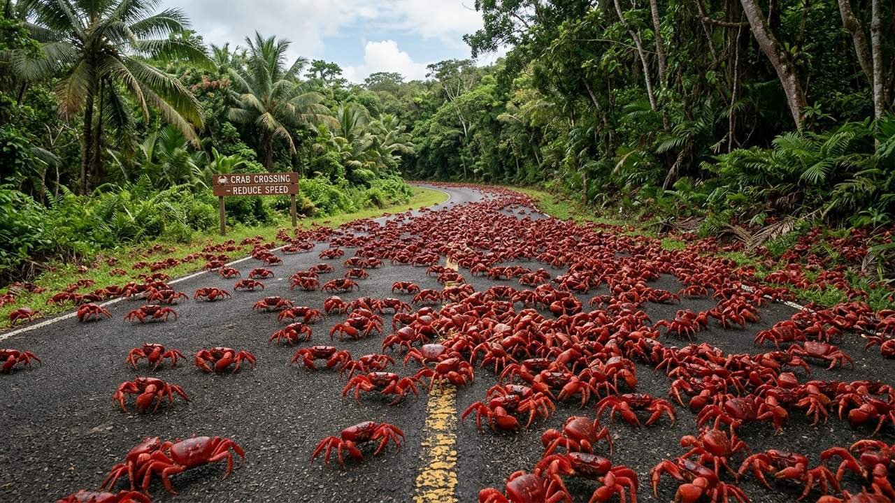 O comportamento social de milhões de caranguejos-vermelhos que revelou regras de migração sincronizada pela chuva capazes de surpreender os biólogos na ilha