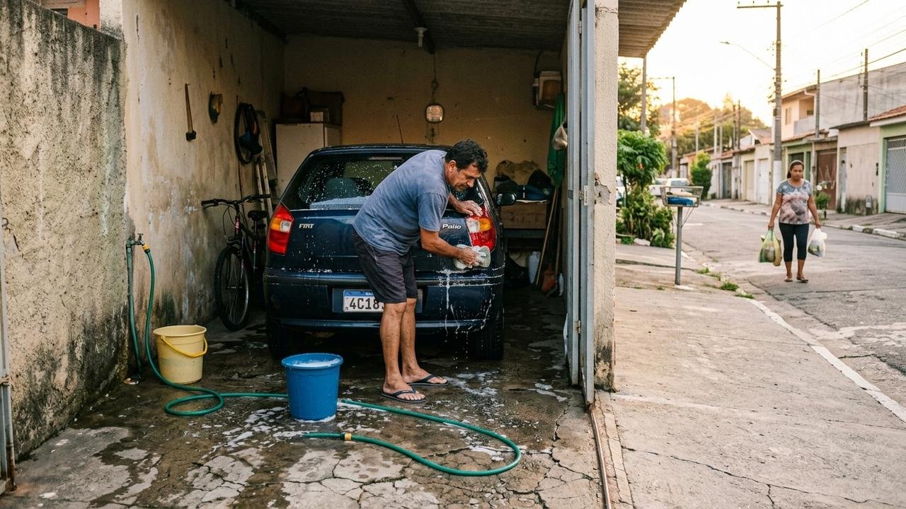 lavar o carro na rua