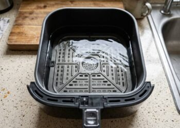 Colocar água no fundo da gaveta da air fryer: para que serve o truque simples que impede a fumaça de gordura queimada na cozinha