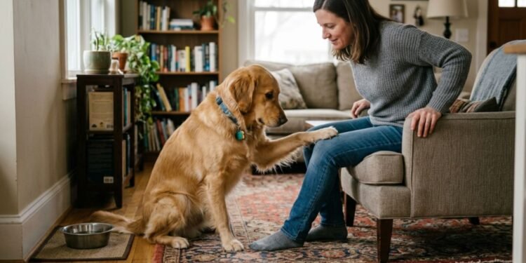 Quando o animal apoia o membro anterior no seu corpo, ele busca criar uma ponte de comunicação verdadeira no cotidiano.
