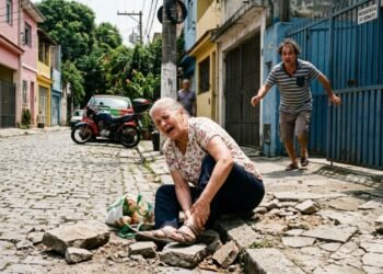 Idosa tropeça em blocos soltos no passeio público em frente a uma residência e sofre fratura no braço; o município aplica multa ao dono do imóvel por falta de manutenção da calçada e a vítima ingressa com ação de ressarcimento por danos materiais e morais
