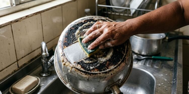 Remover o acúmulo de gordura no fundo das panelas e nas queimadeiras do fogão exige muito esforço físico no final de semana.