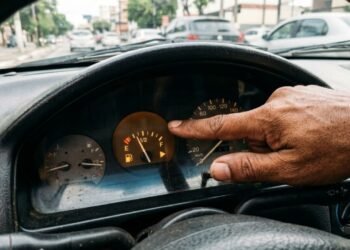 O que significa a pequena seta ao lado do marcador de combustível