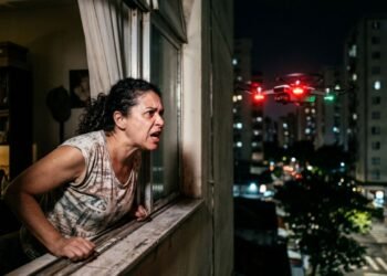 Inquilina percebe drone sobrevoando a janela de seu quarto no 8º andar por várias noites seguidas, descobre que o equipamento pertence a um vizinho do mesmo bloco e abre boletim de ocorrência por violação de privacidade e importunação ofensiva ao pudor