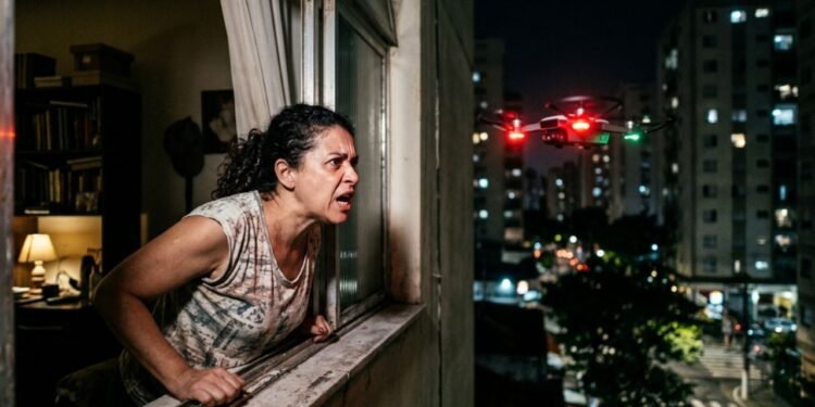 Na quarta noite consecutiva, ao notar o aparelho na sacada, ela conseguiu filmar a rota do equipamento retornando para a varanda do décimo andar.