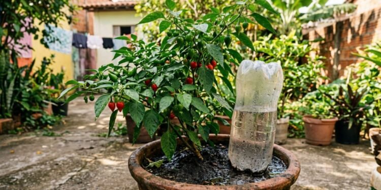 Jogar água por cima da terra cria uma crosta dura que impede a entrada do líquido no vaso