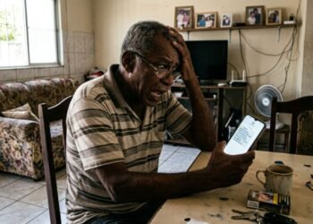 Idoso atende ligação de falso funcionário que pede a devolução de valor enviado por erro, mas a devolução é feita para uma chave diferente; a conta original aciona o MED por fraude e o aposentado tem R$ 5.000 bloqueados