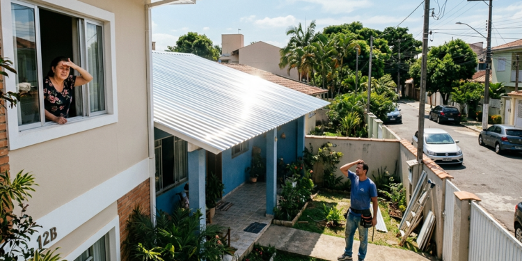 Morador instala telhado metálico refletivo para reduzir o calor dentro de casa; o brilho intenso atinge diariamente a janela do vizinho e superaquece o cômodo ao lado. A discussão termina no Juizado Especial Cível