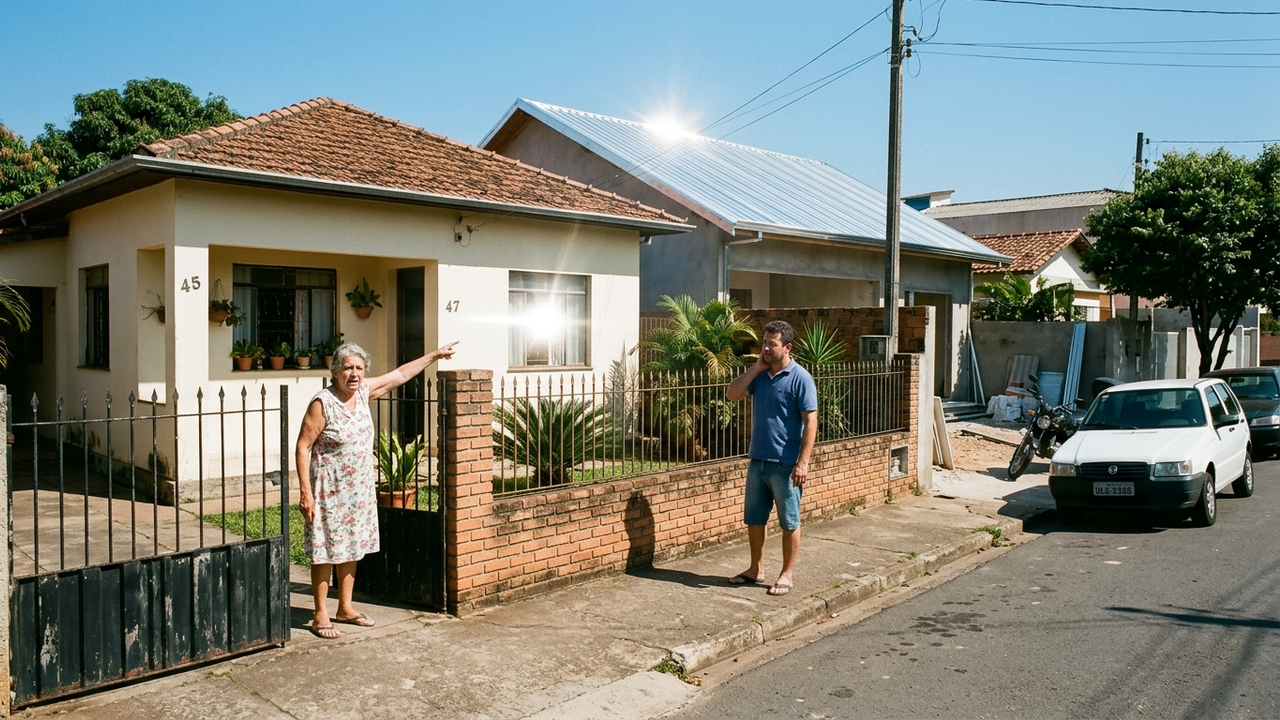 Morador instala telhado metálico refletivo para reduzir o calor dentro de casa; o brilho intenso atinge diariamente a janela do vizinho e superaquece o cômodo ao lado. A discussão termina no Juizado Especial Cível