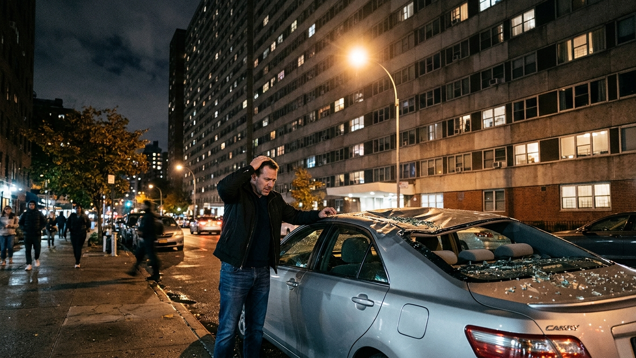 Uma garrafa de vidro cai da janela de um prédio, atinge o teto do carro de um visitante e não é possível identificar de qual andar ou apartamento o item foi arremessado. O dono do carro processa o prédio. A Justiça condena o condomínio inteiro a ratear o prejuízo e pagar o conserto, aplicando a responsabilidade solidária quando não se pode identificar o causador direto.