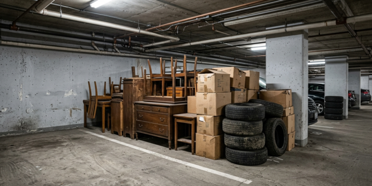 Morador decide usar sua vaga de garagem no subsolo para guardar móveis velhos, caixas e pneus, argumentando que o espaço é sua propriedade privada. O condomínio aplica multa e a Justiça mantém a penalidade, reforçando que a vaga de garagem tem destinação exclusiva para veículos e não pode ferir a estética, o regulamento e a segurança do prédio contra incêndios.