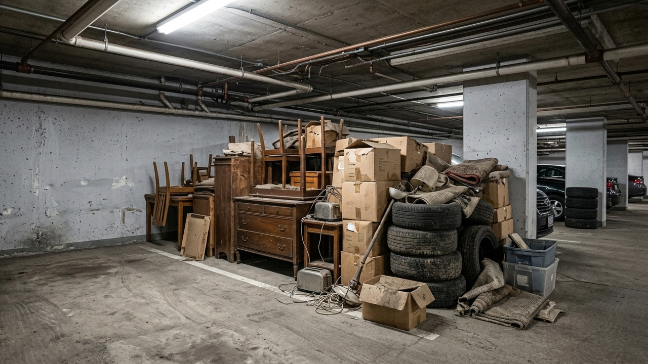Morador decide usar sua vaga de garagem no subsolo para guardar móveis velhos, caixas e pneus, argumentando que o espaço é sua propriedade privada. O condomínio aplica multa e a Justiça mantém a penalidade, reforçando que a vaga de garagem tem destinação exclusiva para veículos e não pode ferir a estética, o regulamento e a segurança do prédio contra incêndios.