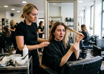 Consumidora vai a um salão renomado para fazer mechas loiras, mas o profissional erra no tempo e na mistura dos produtos, causando o derretimento e a quebra de 70% do cabelo da cliente. A Justiça condena o salão a custear tratamentos dermatológicos de recuperação capilar, a aplicação de extensões provisórias de alta qualidade e a pagar R$ 20 mil por danos estéticos e morais.