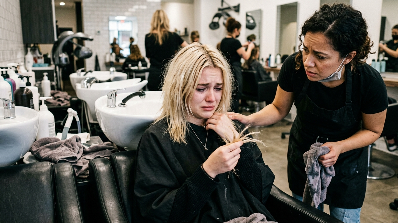 Consumidora vai a um salão renomado para fazer mechas loiras, mas o profissional erra no tempo e na mistura dos produtos, causando o derretimento e a quebra de 70% do cabelo da cliente. A Justiça condena o salão a custear tratamentos dermatológicos de recuperação capilar, a aplicação de extensões provisórias de alta qualidade e a pagar R$ 20 mil por danos estéticos e morais.
